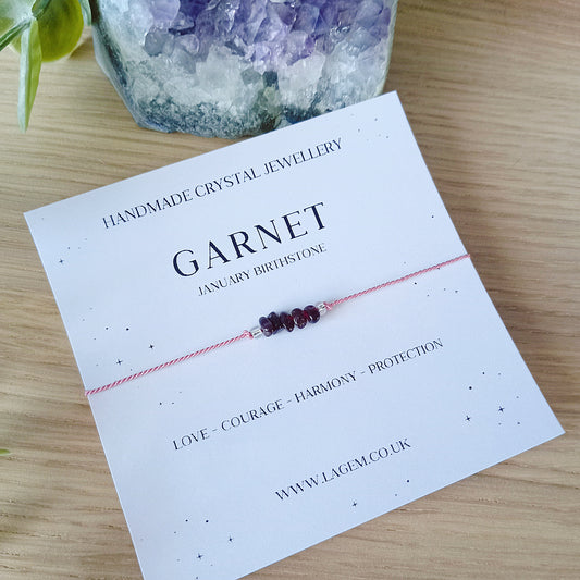 Garnet bracelet on a silk cord - january birthstone gift
