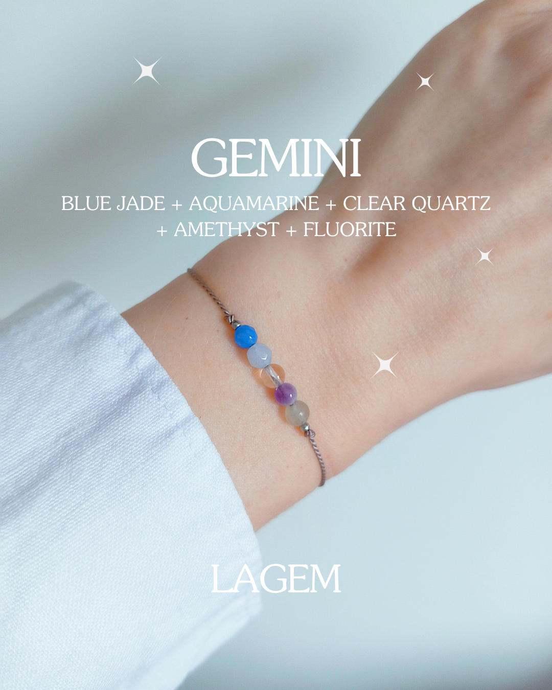 zodiac crystal bracelet, handmade jewellery in UK lagem