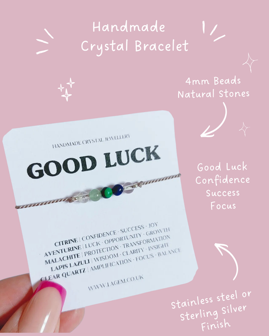 Good Luck Crystal Bracelet, exam gift, student gift, minimalist silk cord jewellery