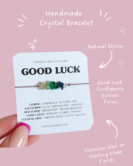 Handmade Crystal Bracelet | Good Luck, Success, Confidence, New Opportunities, Students Gift GCSEs A-Levels Bracelet Gift, Sterling Silver