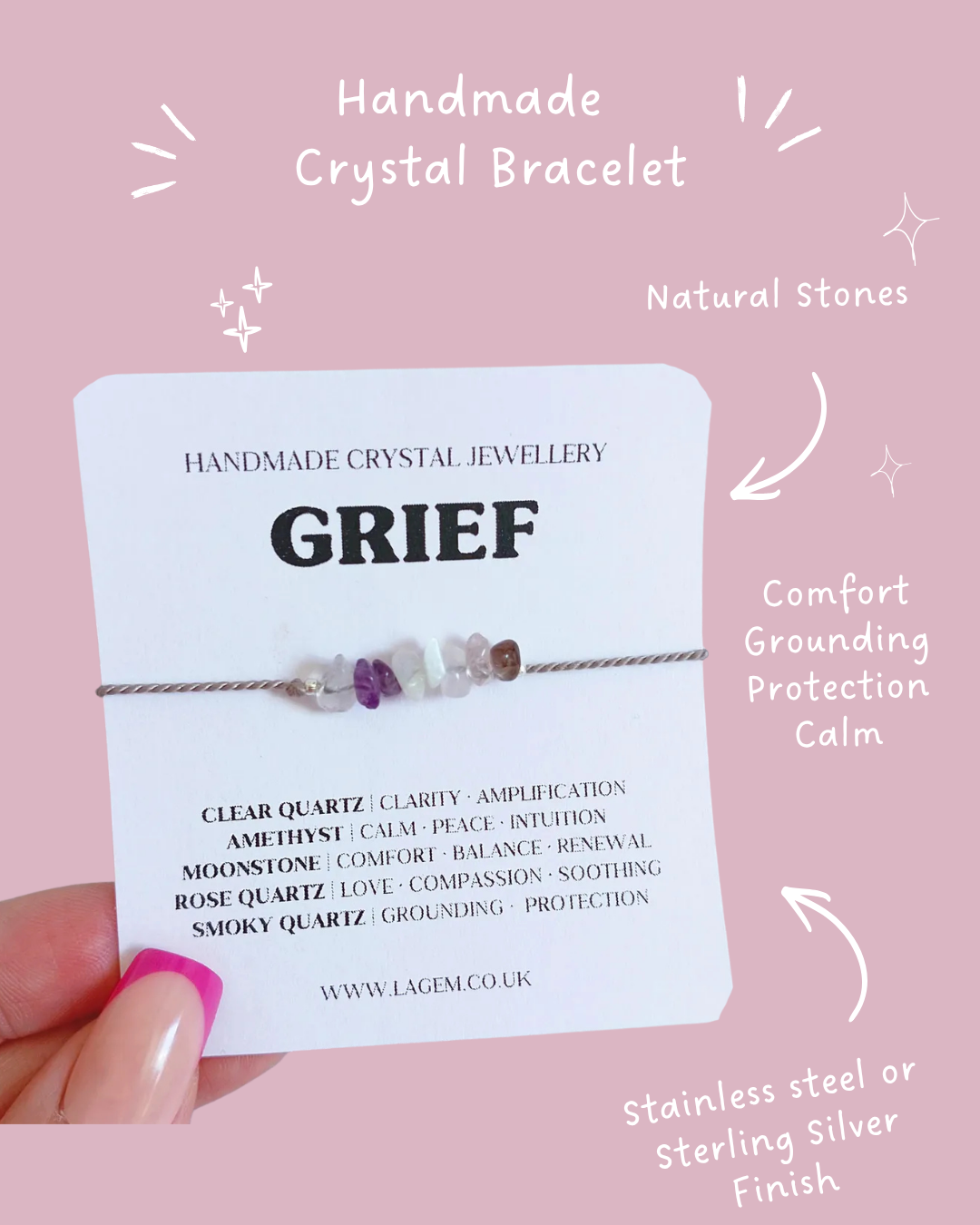 Grief &amp; Loss Crystal Bracelet UK – Healing, Comfort &amp; Emotional Support Jewellery