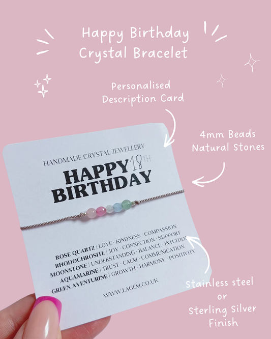 Happy Birthday Crystal Bracelet Gift | Positive Energy Gemstone Jewellery | birthday gift