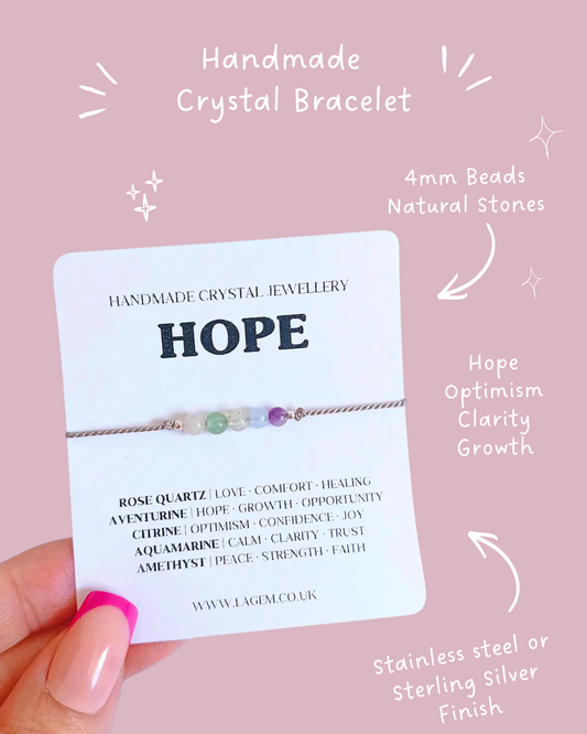 Hope Crystal Bracelet Gift, minimalist silk cord jewelry, handmade gifts in UK