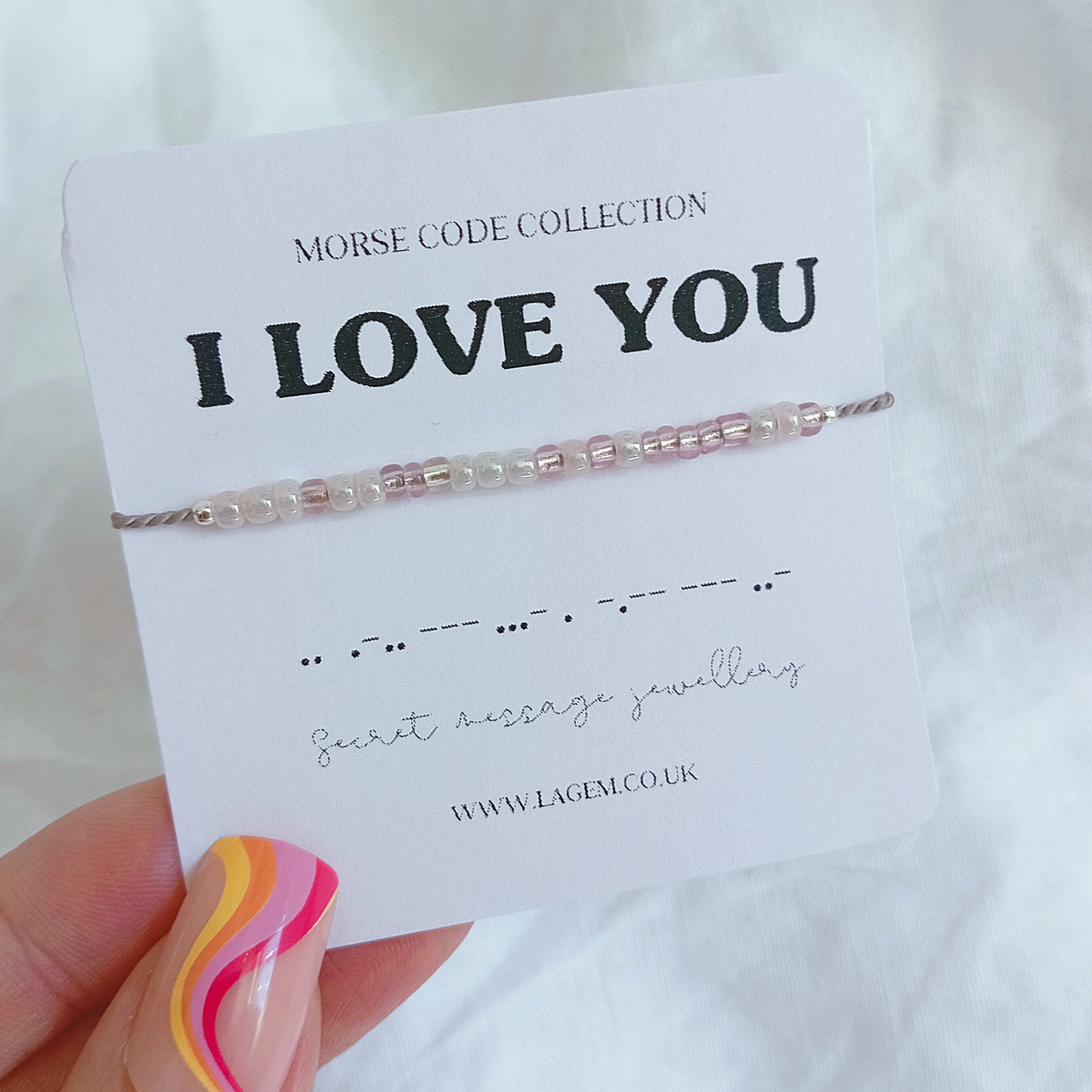 i love you morse code bracelet, dainty seed beads jewellery gift