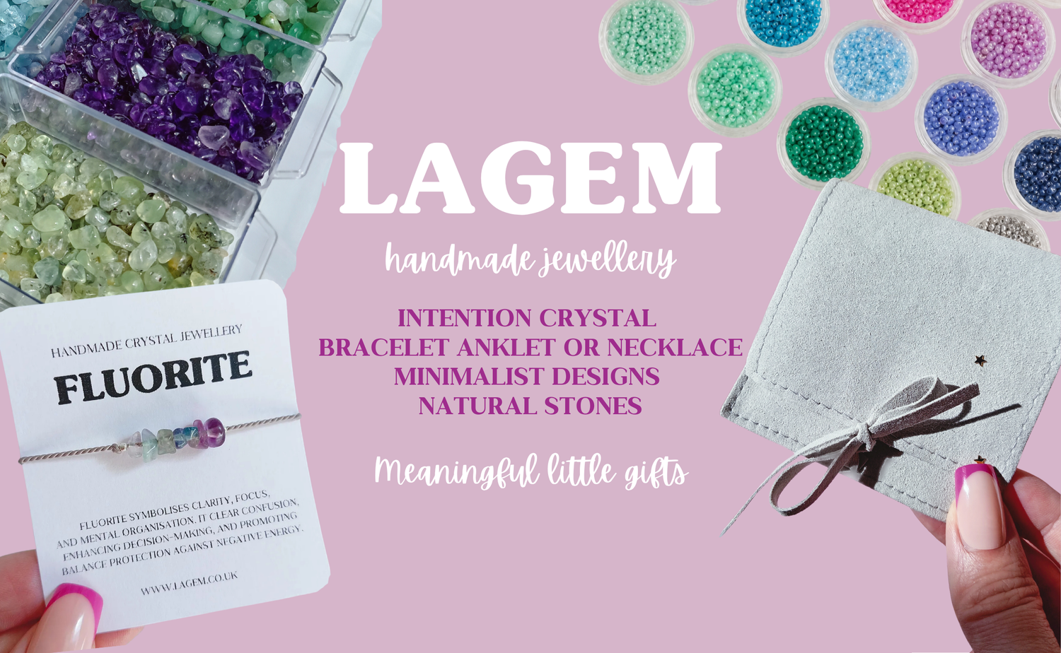 handmade crystal jewellery in UK lagem, minimalist silk cord bracelet anklet necklace, raw crystal jewellery