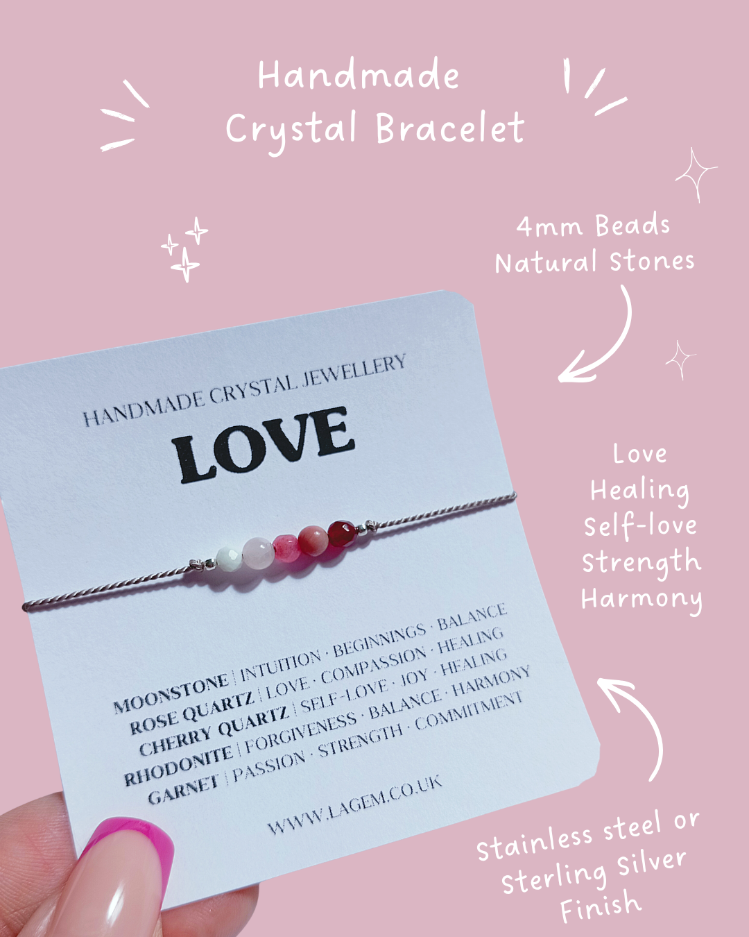 Love crystal bracelet, love spell, love wish bracelet gift