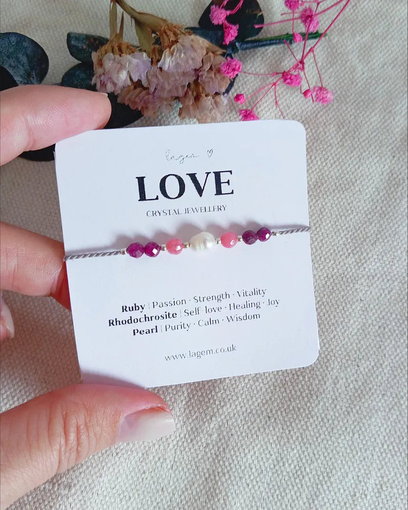 love jewelelry gift, handmade crystal bracelet UK silk cord jewellery