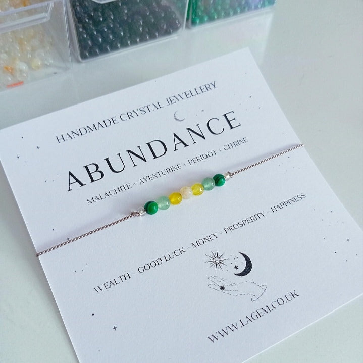 abundance money wealth crystal bracelet Uk, minimalist silk cord bracelet gift