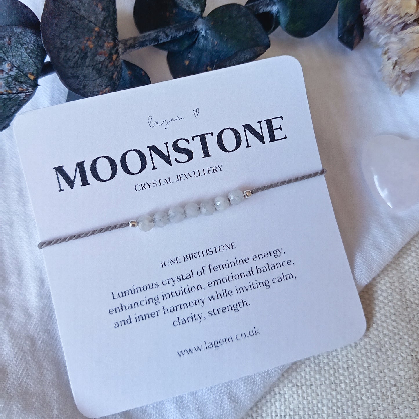 moonstone crystal bracelet, june birthstone jewellery UK