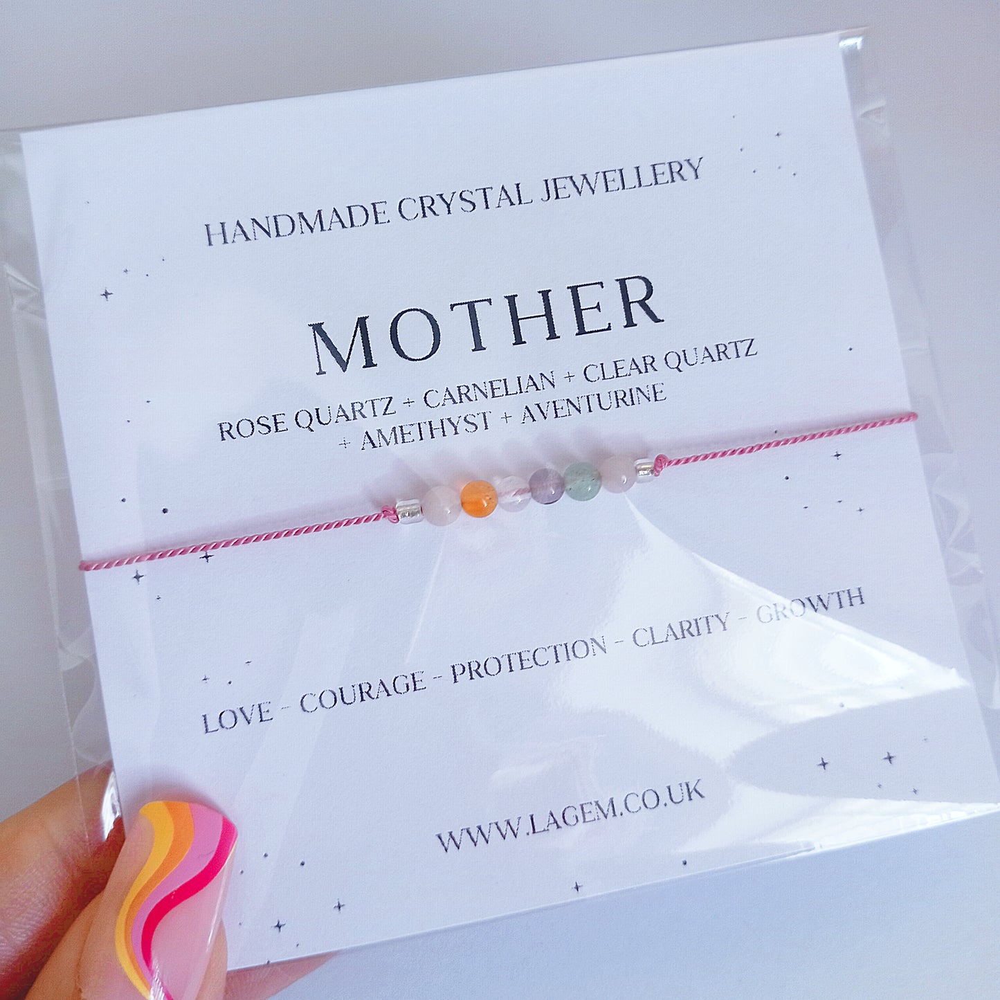 Handmade crystal jewellery - mother bracelet - minimalist silk cord healing bracelet