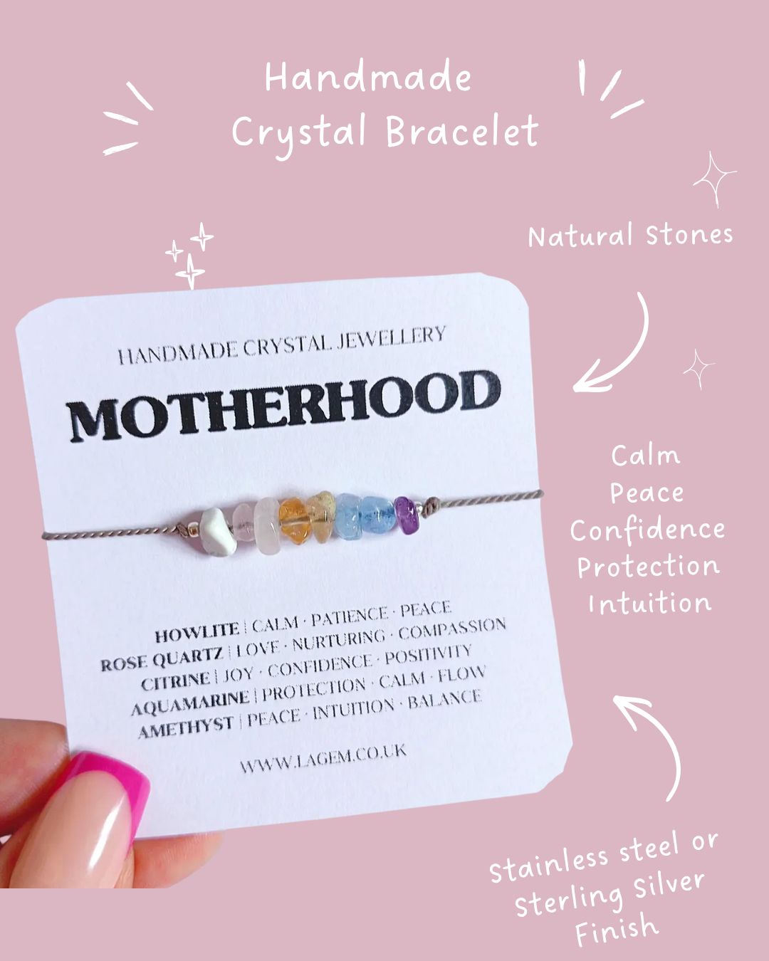 Motherhood Crystal Bracelet UK – Calm, Love &amp; Emotional Support Jewellery for Mum