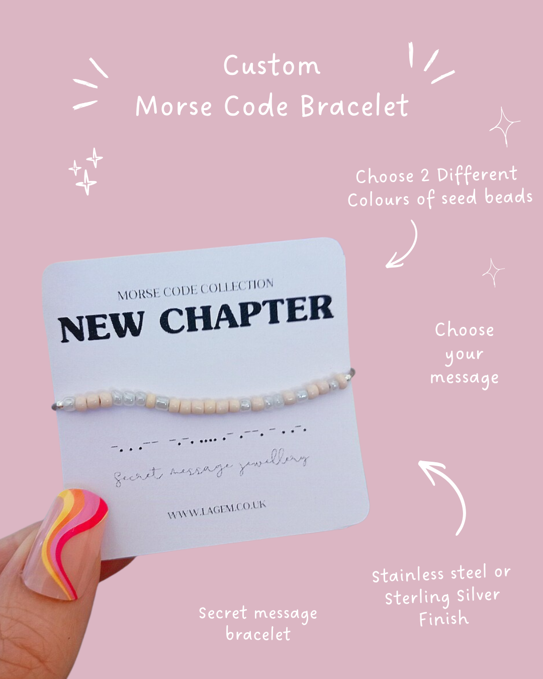 Custom morse code bracelet, dainty silk cord jewellery with sterling silver finish. Handmade Jewellery UK