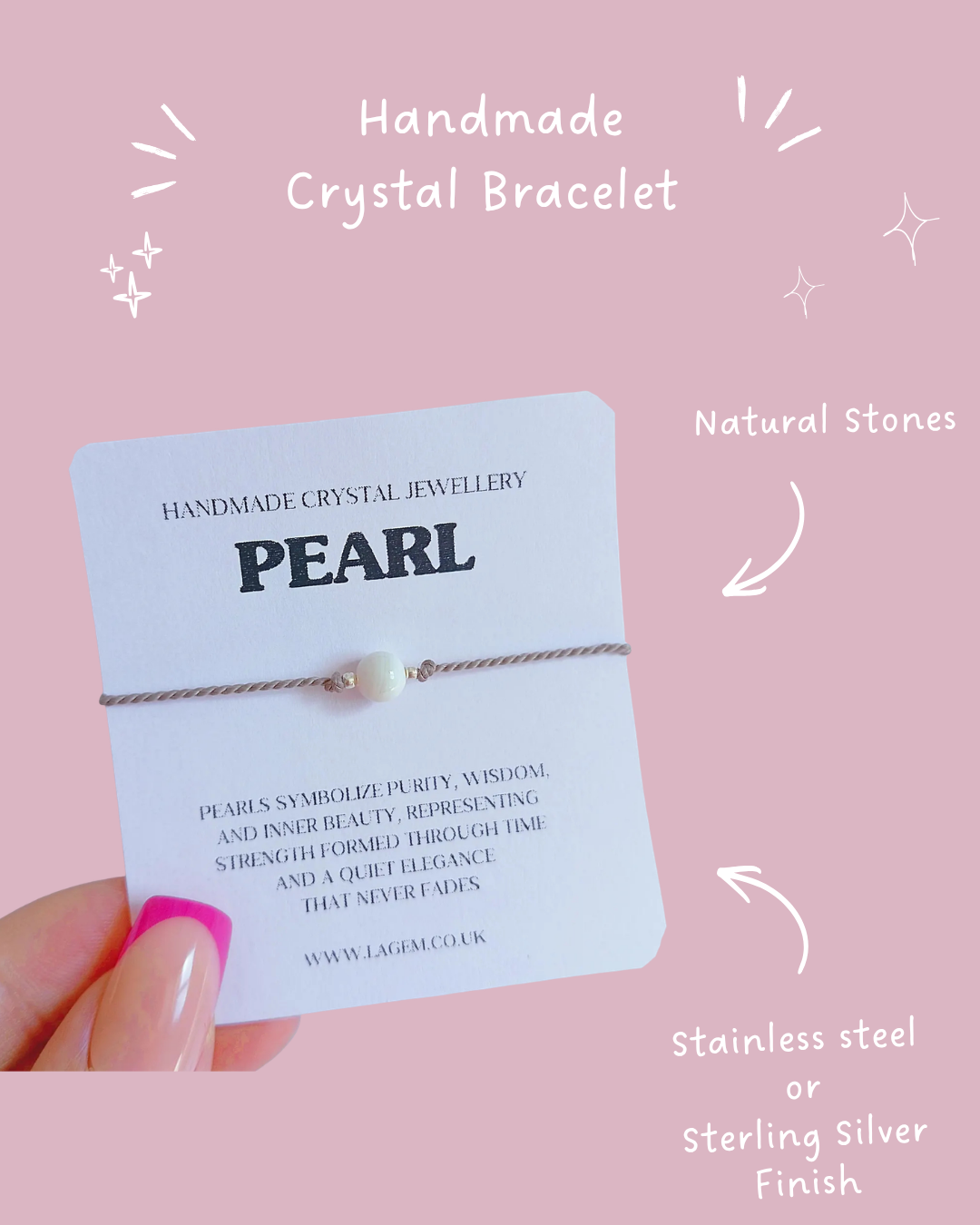 Dainty Custom Crystal Bracelet 6mm | Minimalist Silk Cord Jewellery