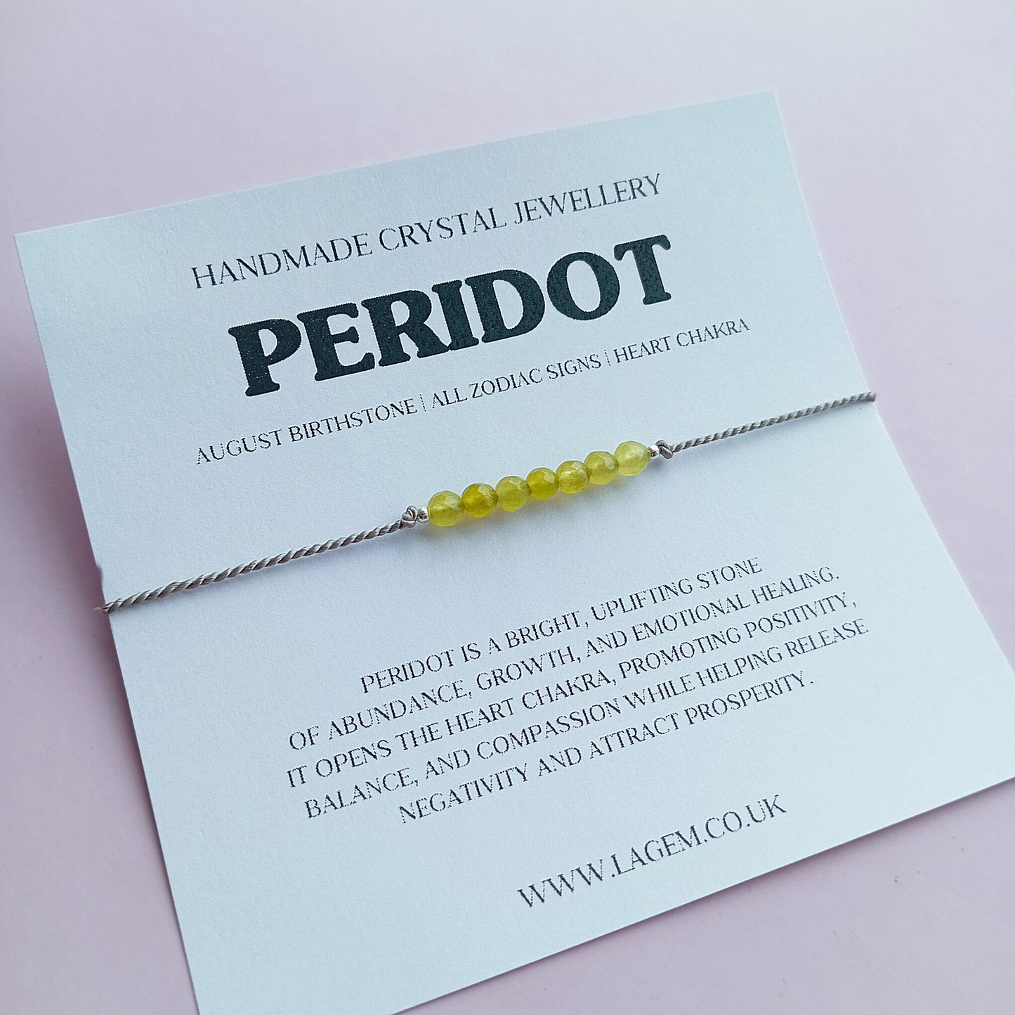 Peridot crystal bracelet, august birthstone