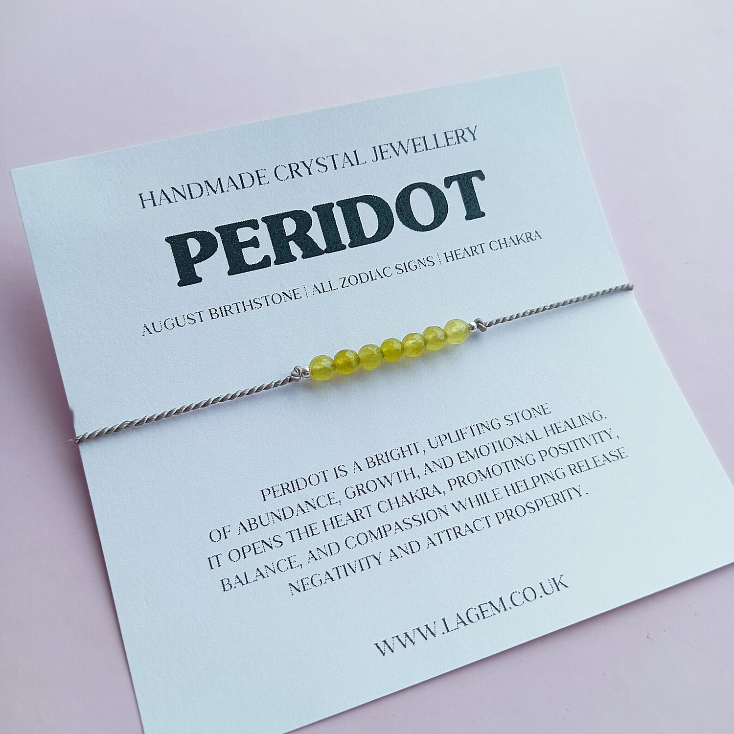 Peridot crystal bracelet, august birthstone