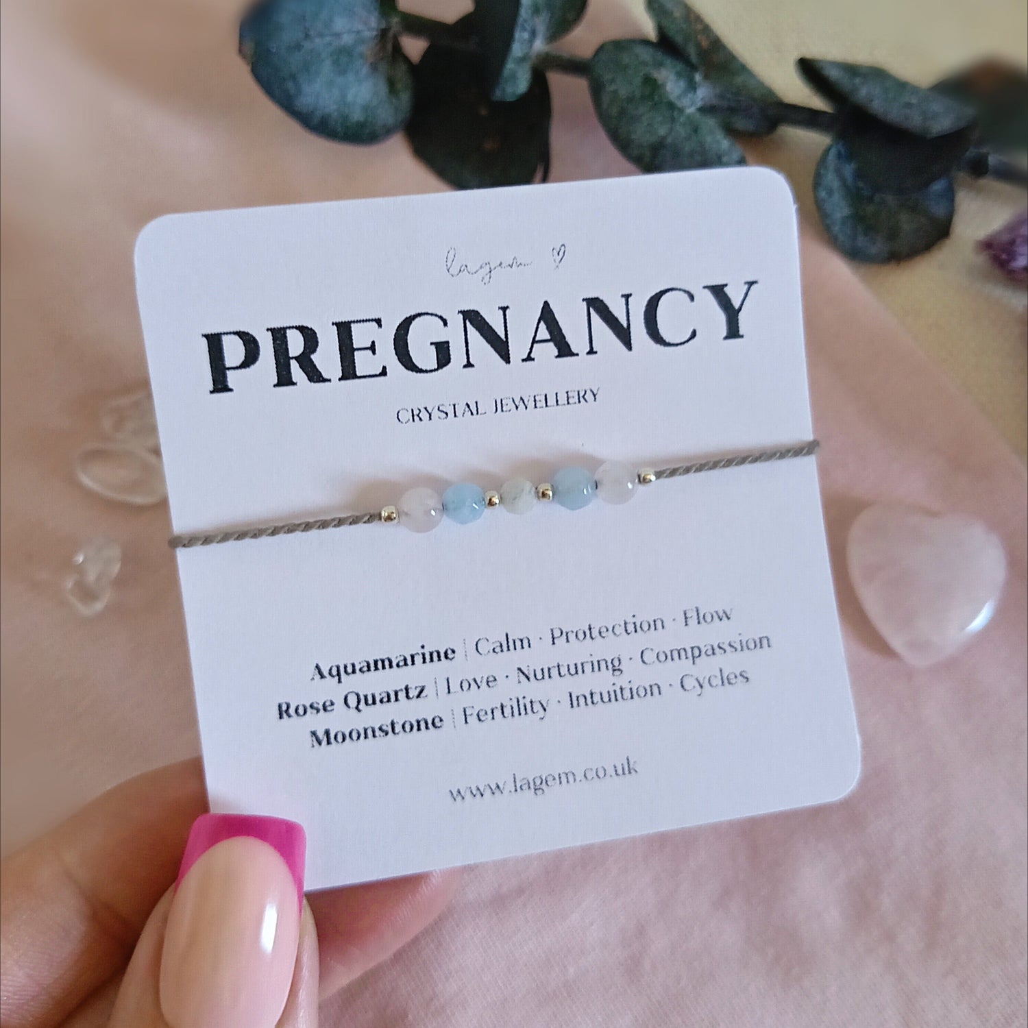 Pregnancy and fertility crystal bracelet anklet necklace, hanmdade silk jewellery UK mom to be gift
