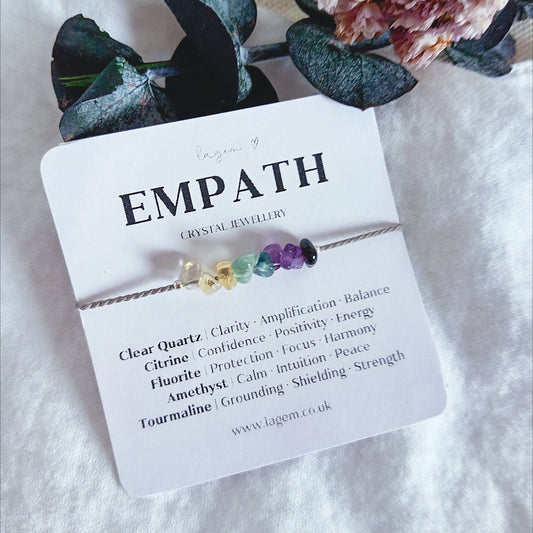 Empath Crystal Bracelet UK – Raw Gemstone Protection Jewellery dainty silk bracelet, necklace