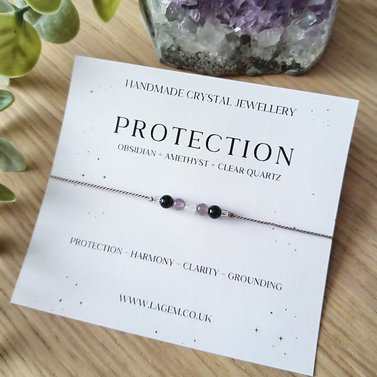 Protection Crystal Bracelet | Obsidian Amethyst Clear Quartz