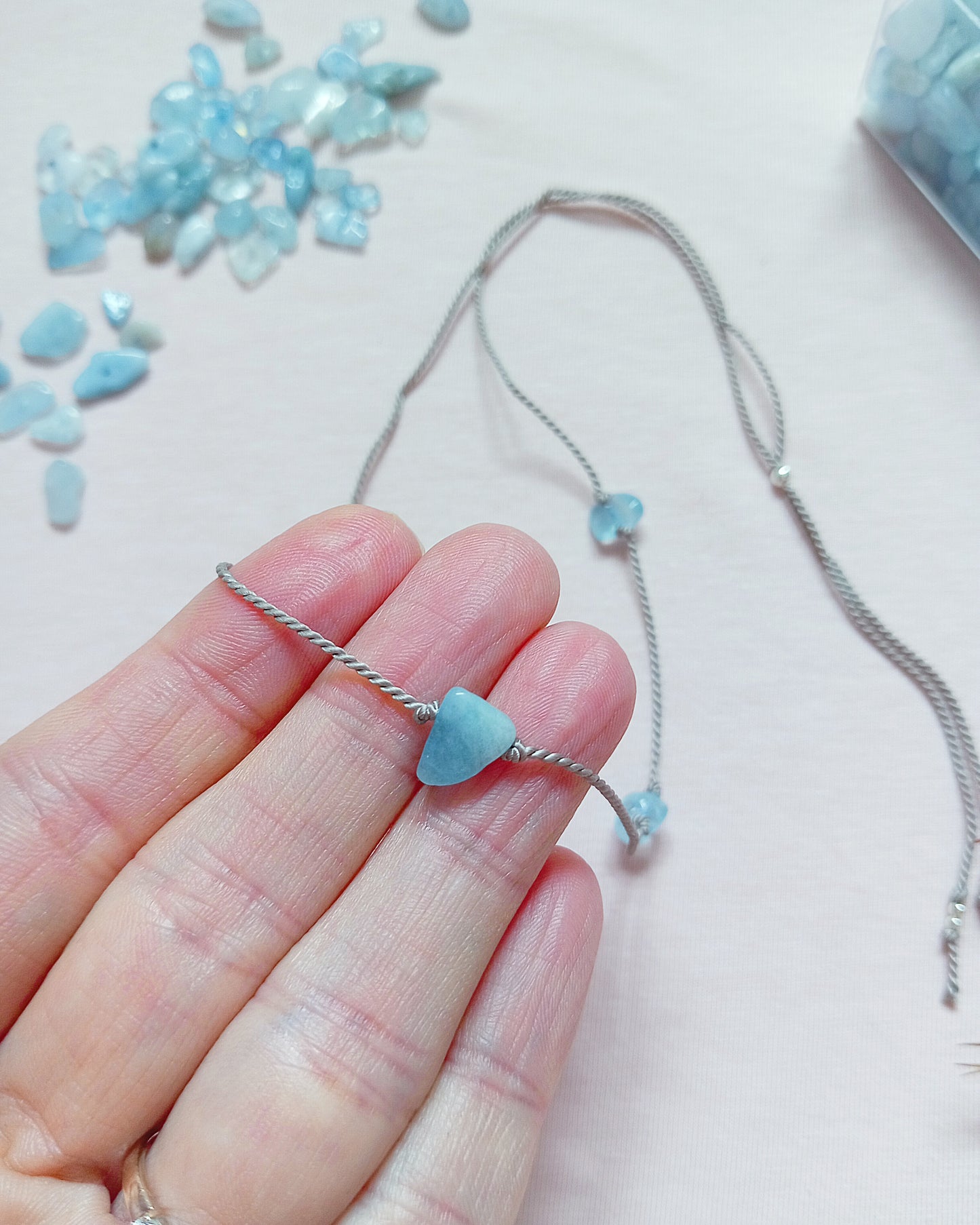 Custom Crystal Necklace – Dainty Silk Gemstone Jewelry (Adjustable & Minimalist)
