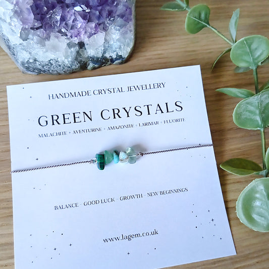 Green Crystals Bracelet Minimalist silk jewellery 