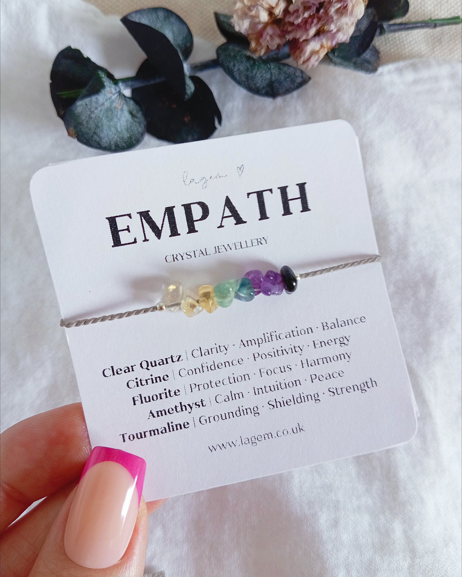 Empath Crystal Bracelet UK – Raw Gemstone Protection Jewellery dainty silk bracelet, necklace