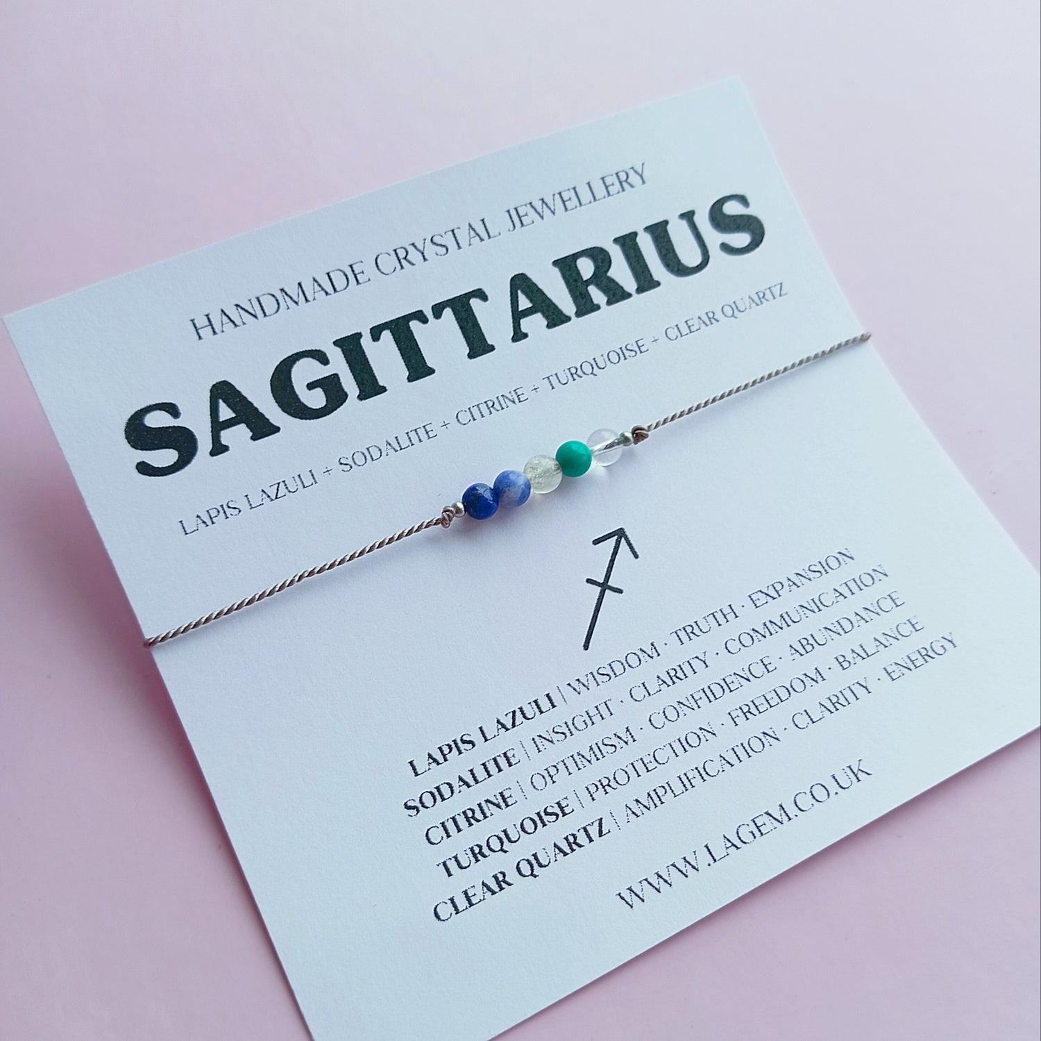 sagittarius zodiac crystal bracelet, minimalist jewellery UK