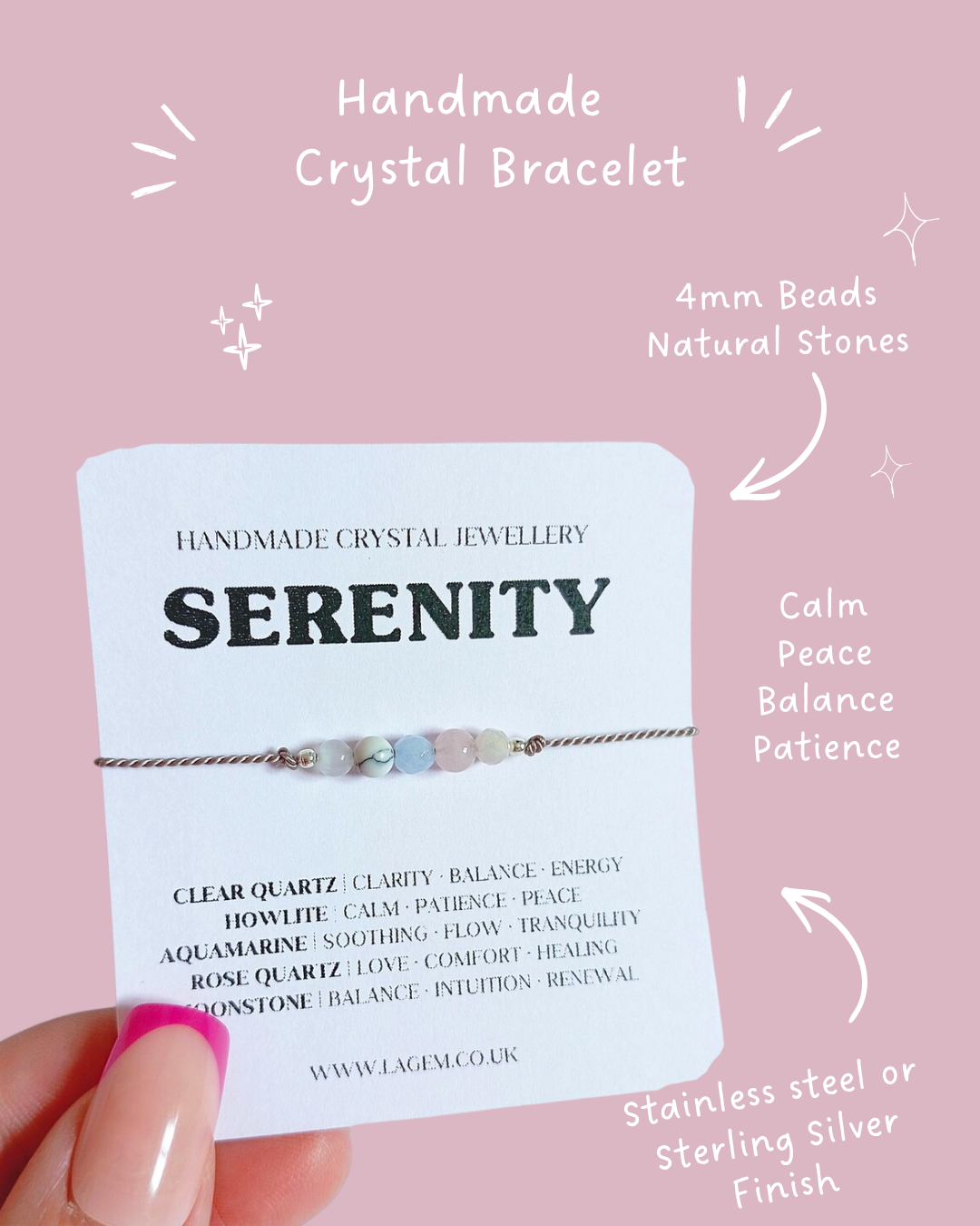 Serenity Crystal bracelet, calm peace gemstone jewellery