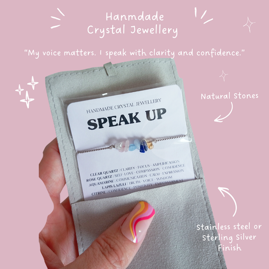 Speak Up Crystal Bracelet, Public Speaking Anxiety Support, Communication & Confidence Support Jewellery