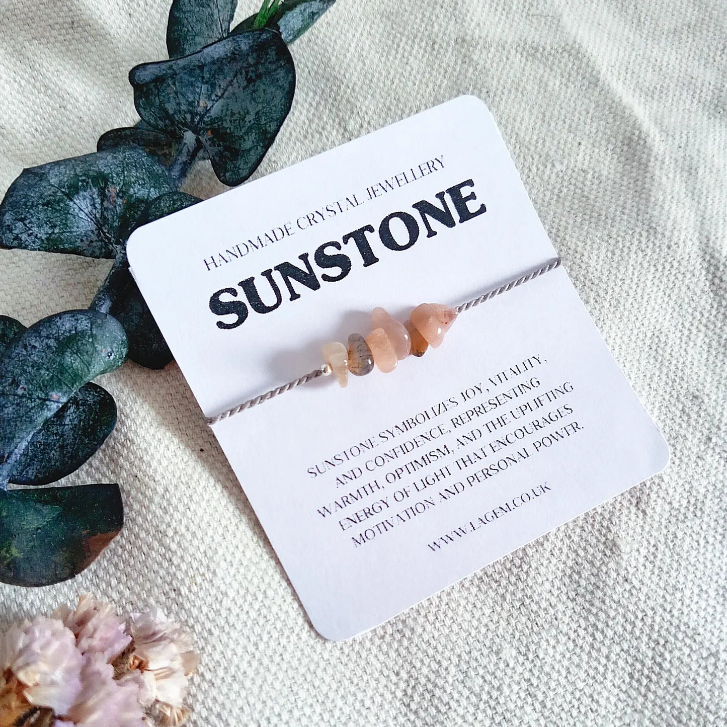 Sunstone crystal bracelet on dainty silk cord