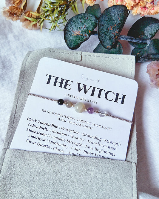Witch Crystal Bracelet | Magic Halloween Jewellery Gift, minimalist crystal bracelet, necklace on silk cord with natural stones, handmade witchy jewellery in UK