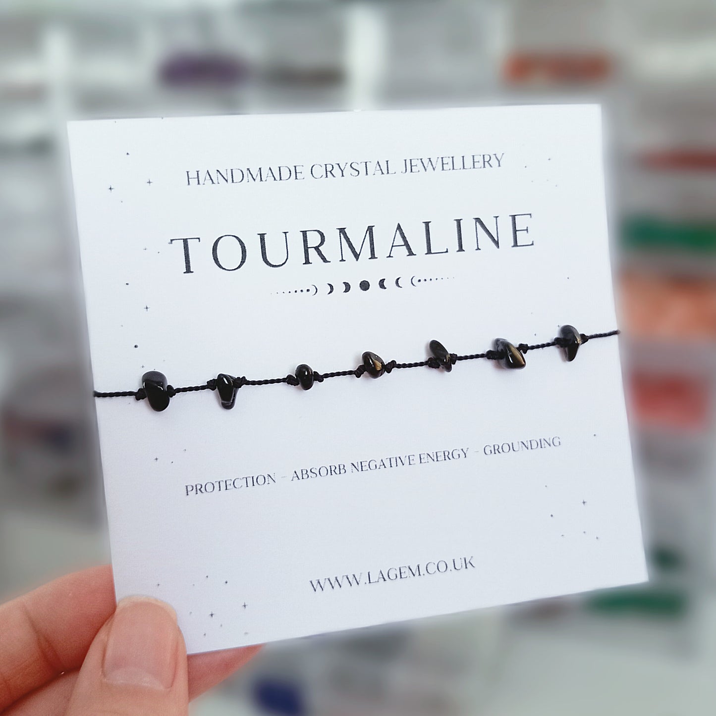 tourmaline knotted handmade bracelet for protection and grounding jewellery gift , silk cord dainty bracelet