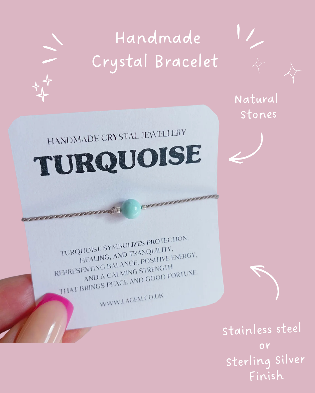 Dainty Custom Crystal Bracelet 6mm | Minimalist Silk Cord Jewellery