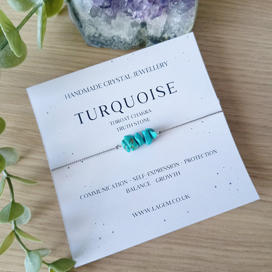 turquoise crystal bracelet - minimalist silk cord jewellery UK