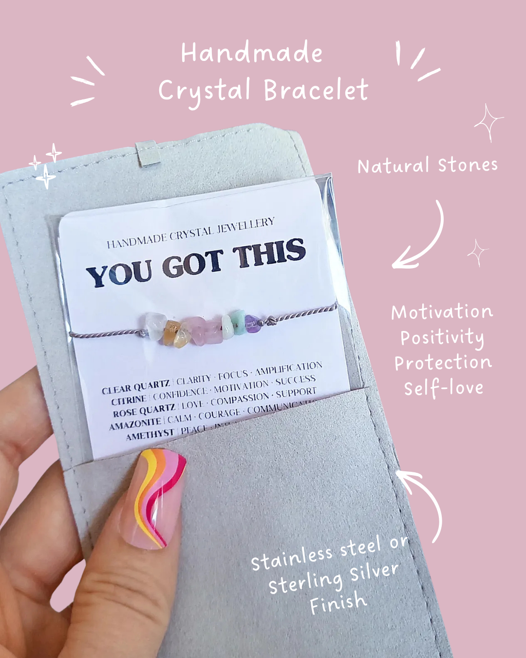 You Got This | Positive Energy Crystal Bracelet, mental health support jewellery