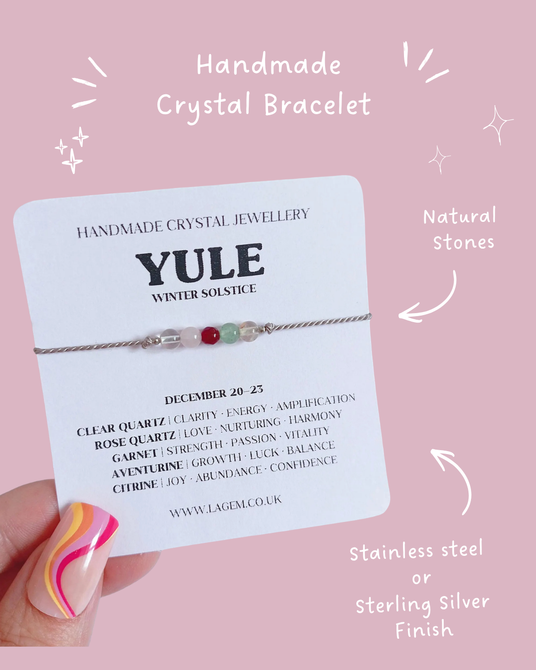 Yule Crystal Bracelet | Winter Solstice Bracelet Balance, Joy & Positive Energy